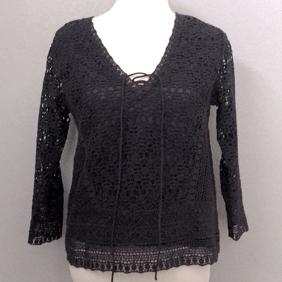 Sezane eyelet Crochet lace tie front blouse 36 - Picture 1 of 8